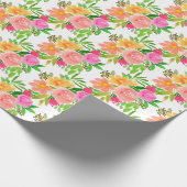 Waterverf roze bloemen op wit cadeaupapier (Hoek)