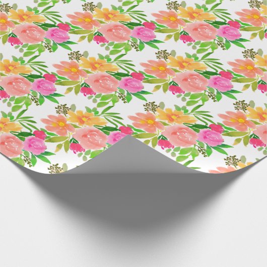 Waterverf roze bloemen op wit cadeaupapier (Hoek)