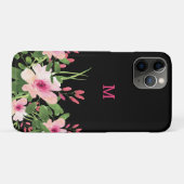 Waterverf roze bloemen op zwart gegrammeerd Case-Mate iPhone case (Achterkant (horizontaal))