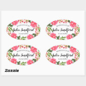 Waterverf Roze Bloemen Ovaal Krans Ontwerp Ovale Sticker (Vel)