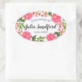 Waterverf Roze Bloemen Ovaal Krans Ontwerp Ovale Sticker (Tas)