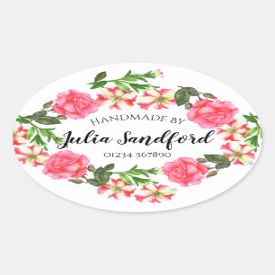 Waterverf Roze Bloemen Ovaal Krans Ontwerp Ovale Sticker