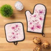Waterverf Roze bloemen Ovenwant & Pannenlap Set (Top down)