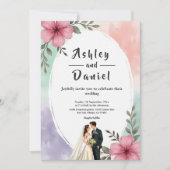 Waterverf Roze Bloemen Paar Boho Zomer Huwelijk Kaart (Voorkant)