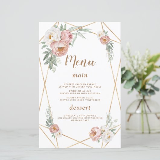 Waterverf Roze Bloemen Pampas Grass Bruiloft Menu (Staand voorkant)