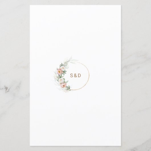 Waterverf Roze Bloemen Pampas Grass Bruiloft Menu (Achterkant)