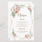 Waterverf Roze Bloemen Pampas Grass Bruiloft Menu (Voorkant / Achterkant)