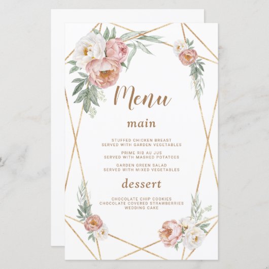 Waterverf Roze Bloemen Pampas Grass Bruiloft Menu (Voorkant / Achterkant)