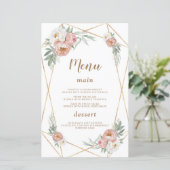 Waterverf Roze Bloemen Pampas Grass Doop Menu (Staand voorkant)