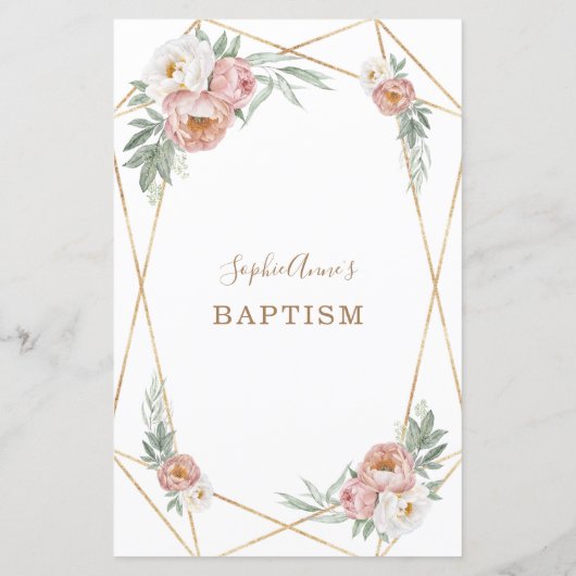 Waterverf Roze Bloemen Pampas Grass Doop Menu (Achterkant)