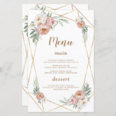 Waterverf Roze Bloemen Pampas Grass Doop Menu (Voorkant / Achterkant)