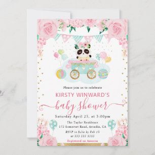 Waterverf Roze Bloemen Panda Baby Shower Kaart