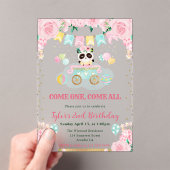 Waterverf Roze Bloemen Panda Kids Verjaardag Acryl Uitnodigingen (Insitu (Draagbaar))