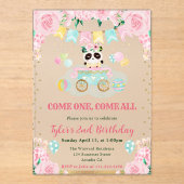 Waterverf Roze Bloemen Panda Kids Verjaardag Acryl Uitnodigingen (Voorkant)