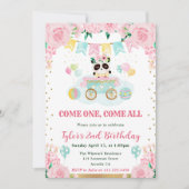 Waterverf Roze Bloemen Panda Kids Verjaardag Kaart (Voorkant)