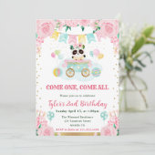 Waterverf Roze Bloemen Panda Kids Verjaardag Kaart (Staand voorkant)