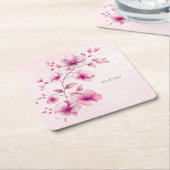 Waterverf Roze Bloemen Papier Onderzetter (Schuin)