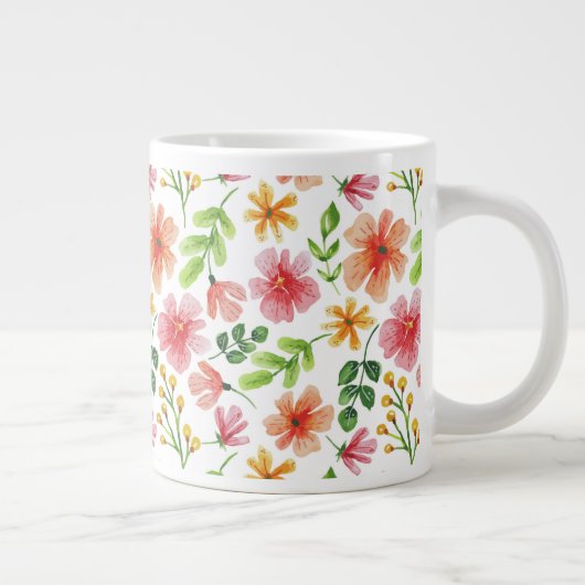 Waterverf Roze Bloemen Patroon-69677 Grote Koffiekop (Rechts)