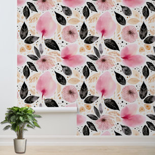 Waterverf roze bloemen patroon behang