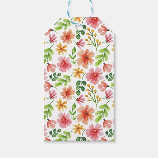 Waterverf Roze Bloemen Patroon Cadeaulabel (Voorkant)