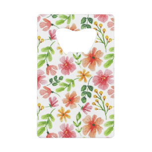 Waterverf Roze Bloemen Patroon Creditkaart Flessenopener