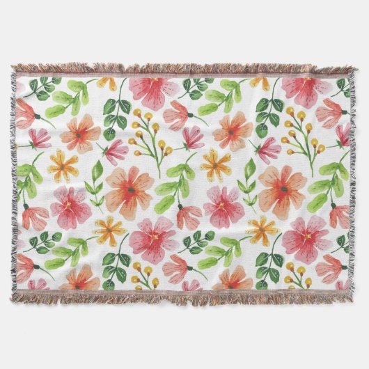 Waterverf Roze Bloemen Patroon Deken (Voorkant)