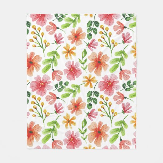 Waterverf Roze Bloemen Patroon Fleece Deken (Voorkant)