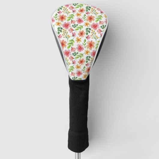 Waterverf Roze Bloemen Patroon Golfheadcover (Voorkant)