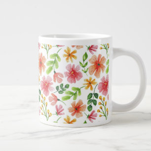 Waterverf Roze Bloemen Patroon Grote Koffiekop