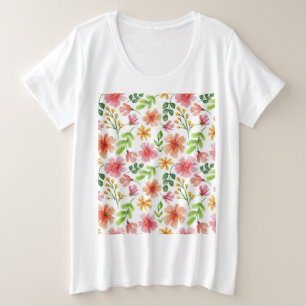 Waterverf Roze Bloemen Patroon Grote Maat T-shirt