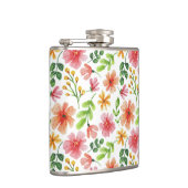 Waterverf Roze Bloemen Patroon Heupfles (Rechts)