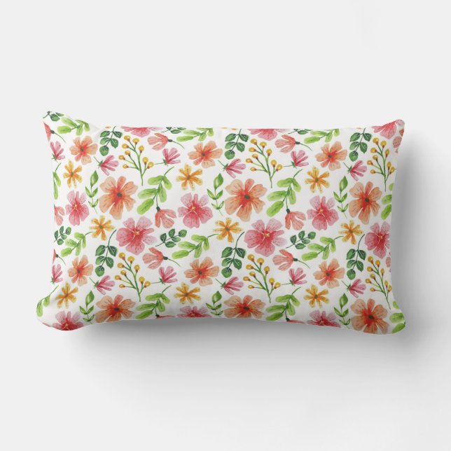 Waterverf Roze Bloemen Patroon Kussen (Voorkant)
