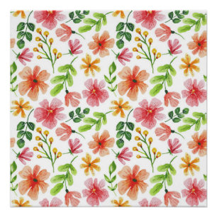 Waterverf Roze Bloemen Patroon Perfect Poster