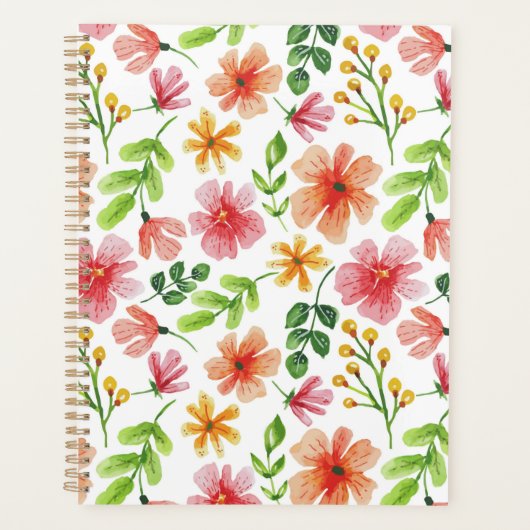 Waterverf Roze Bloemen Patroon Planner (Voorkant)