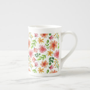 Waterverf Roze Bloemen Patroon Porselein Kop