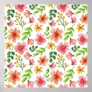 Waterverf Roze Bloemen Patroon Poster