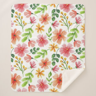 Waterverf Roze Bloemen Patroon Sherpa Deken