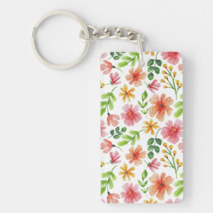 Waterverf Roze Bloemen Patroon Sleutelhanger