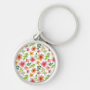 Waterverf Roze Bloemen Patroon Sleutelhanger