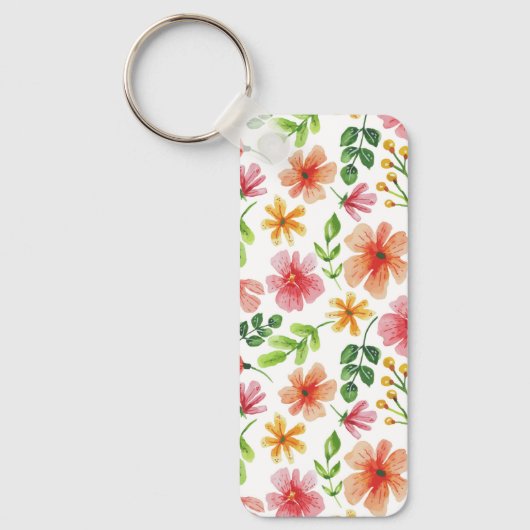 Waterverf Roze Bloemen Patroon Sleutelhanger (Voorkant)