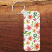 Waterverf Roze Bloemen Patroon Sleutelhanger (Voorkant)