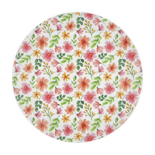 Waterverf Roze Bloemen Patroon Snijplank (Voorkant)