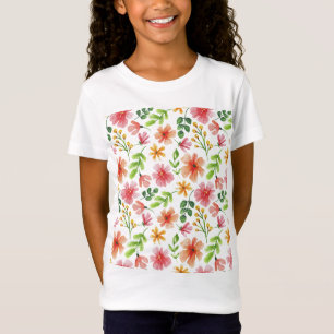 Waterverf Roze Bloemen Patroon T-shirt