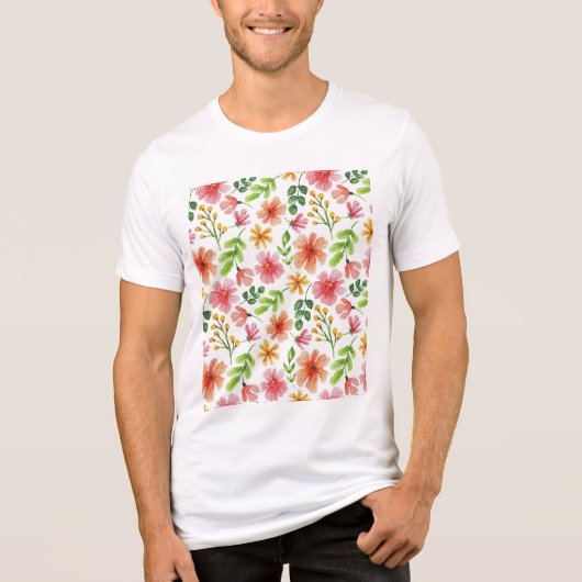 Waterverf Roze Bloemen Patroon Tri-Blend Shirt (Voorkant)