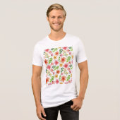 Waterverf Roze Bloemen Patroon Tri-Blend Shirt (Voorkant volledig)