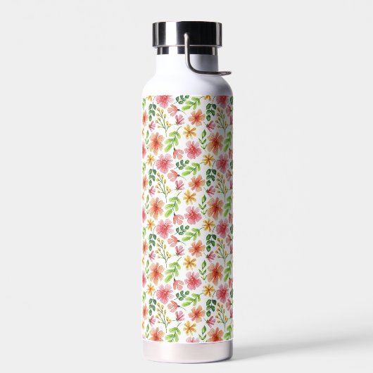 Waterverf Roze Bloemen Patroon Waterfles (Links)