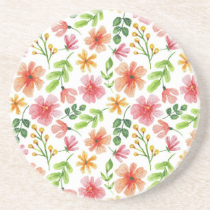 Waterverf Roze Bloemen Patroon Zandsteen Onderzetter