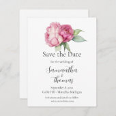 Waterverf Roze Bloemen pioen rozen Bewaar de datum Save The Date (Voorkant / Achterkant)