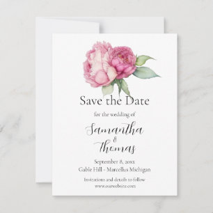 Waterverf Roze Bloemen pioen rozen Bewaar de datum Save The Date