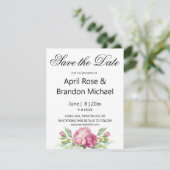 Waterverf roze bloemen pioen rozen SAVE THE DATE (Staand voorkant)